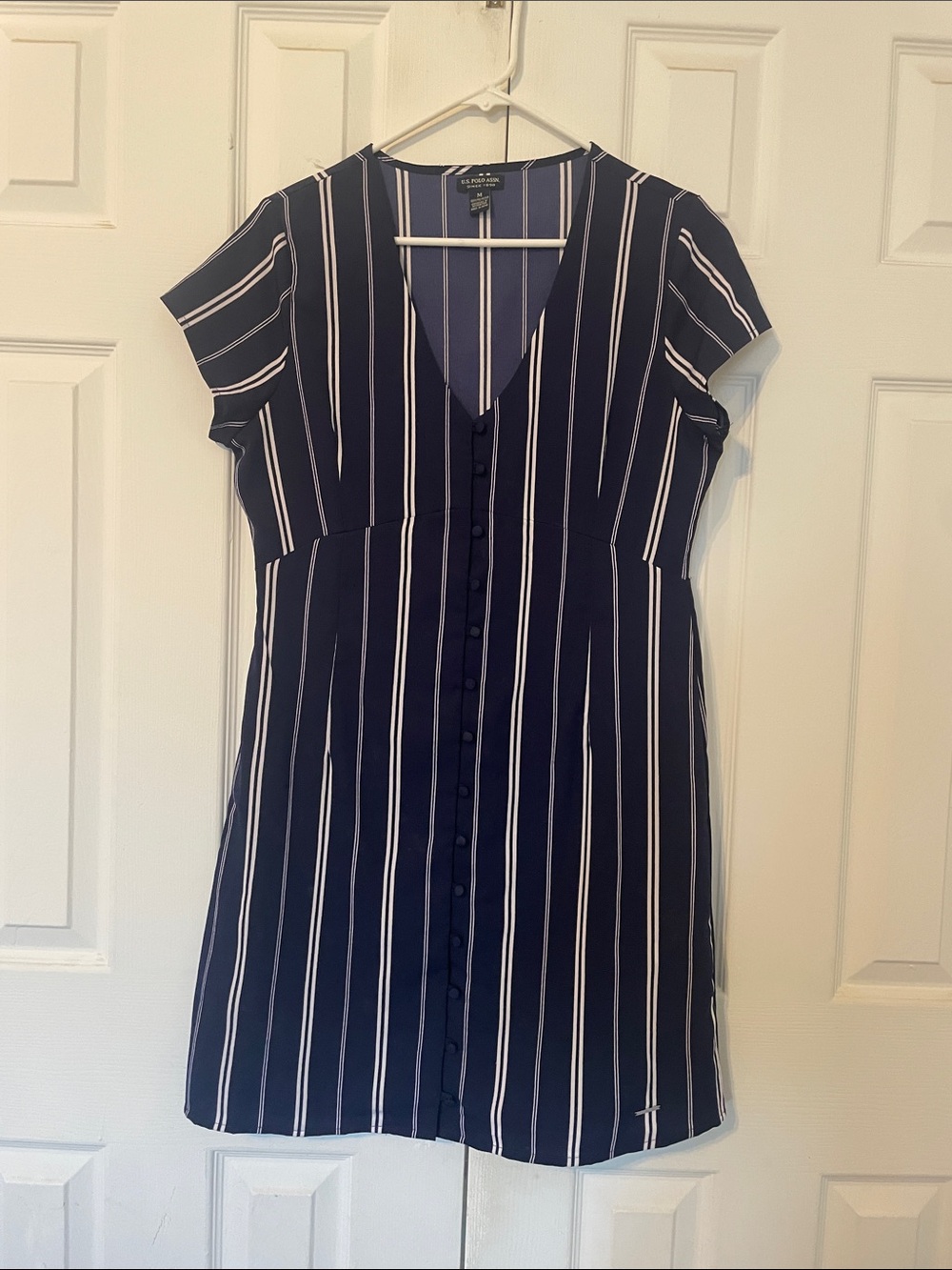 U.S. Polo Assn. Navy and White Vertical Stripe Midi Dress